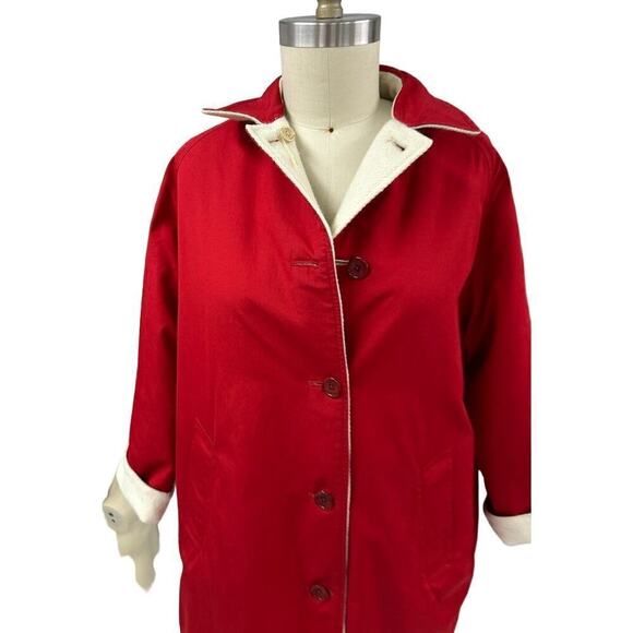 Vintage Reversible Burberry Blue Label Womens Coat Red Cotton/White Wool sz L/XL - Picture 3 of 11